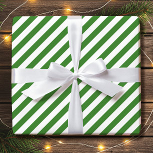 Simple Christmas Green and White Diagonal Stripes Wrapping Paper