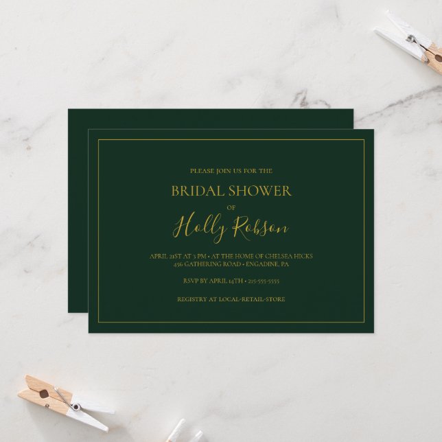 Simple Christmas | Green Horizontal Bridal Shower Invitation (Front/Back In Situ)