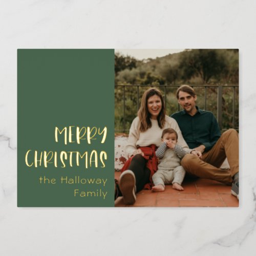 Simple Christmas  Green Single Photo Gold Foil Holiday Card