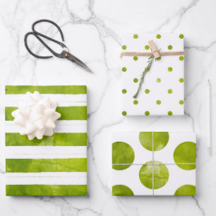 Simple Christmas Green Stripe Watercolor Modern Wrapping Paper Sheets