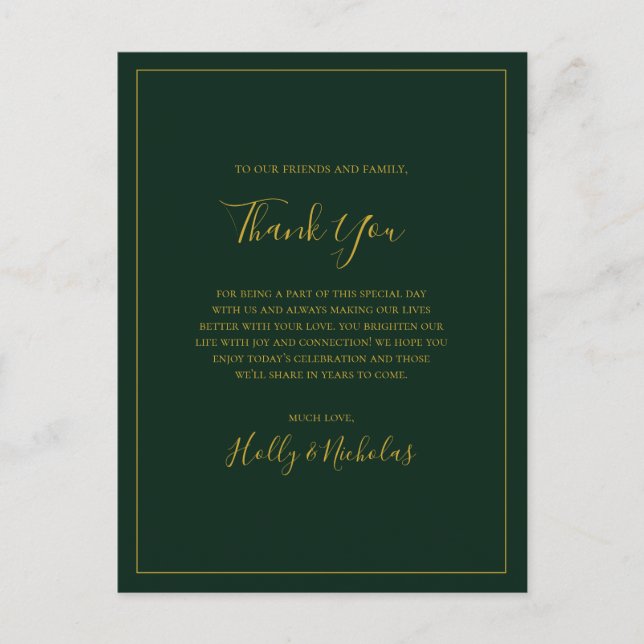 Simple Christmas Green Thank You Reception Card (Front)