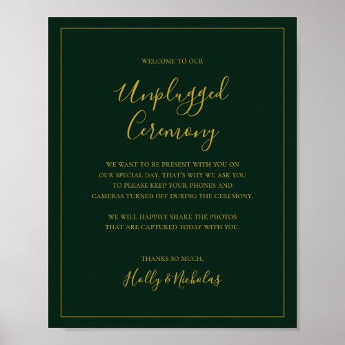 Simple Christmas  Green Unplugged Ceremony Sign