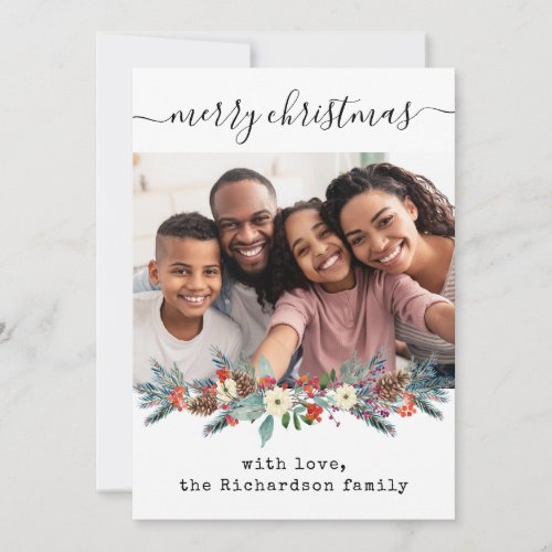 Simple Christmas Greenery  Photo and Script Holiday Card