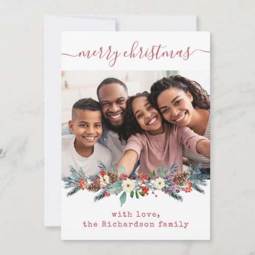 Simple Christmas Greenery  Photo and Script Holiday Card