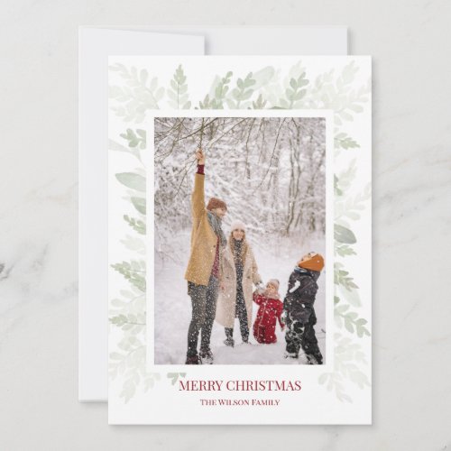 Simple Christmas Greenery Photo Holiday Card