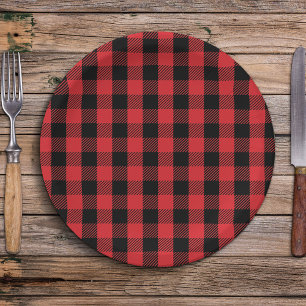 Simple Christmas Holiday Buffalo Check Pattern Paper Plates