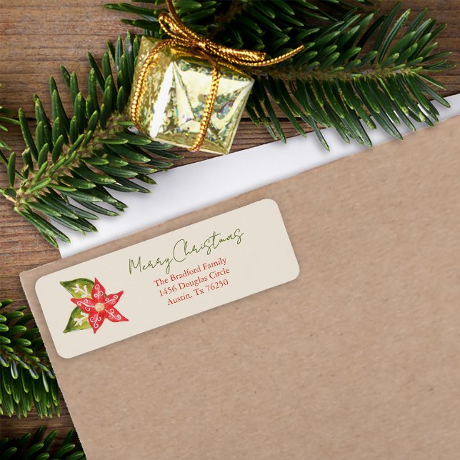 Simple Christmas Holiday Red Green Poinsettia Label (Creator Uploaded)