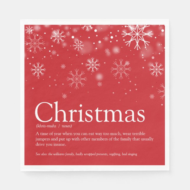 Simple Christmas Holidays Funny Definition Napkins (Front)