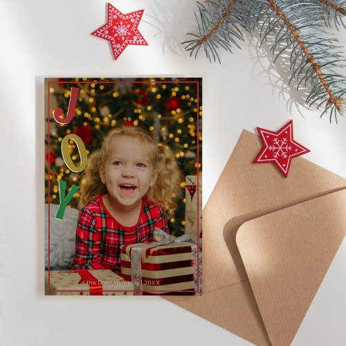 Simple Christmas Joy Family Portrait and Letter Holiday Card