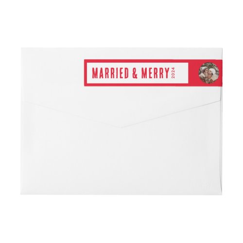 Simple Christmas Married and Merry Photo Address Wrap Around Label