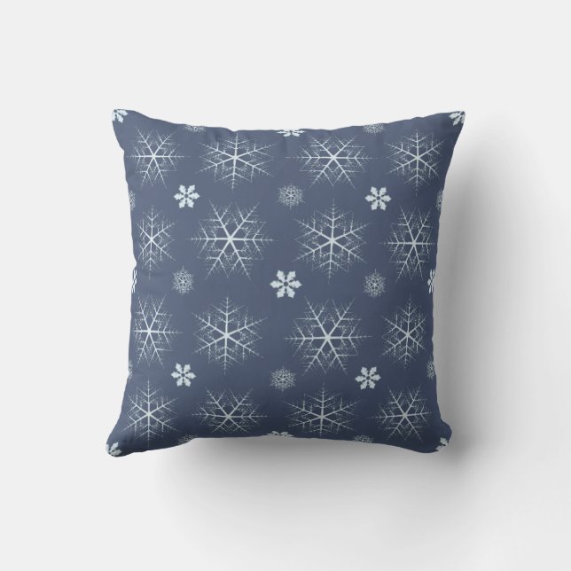 Simple Christmas Navy Blue White Snowflake Pattern Throw Pillow (Back)