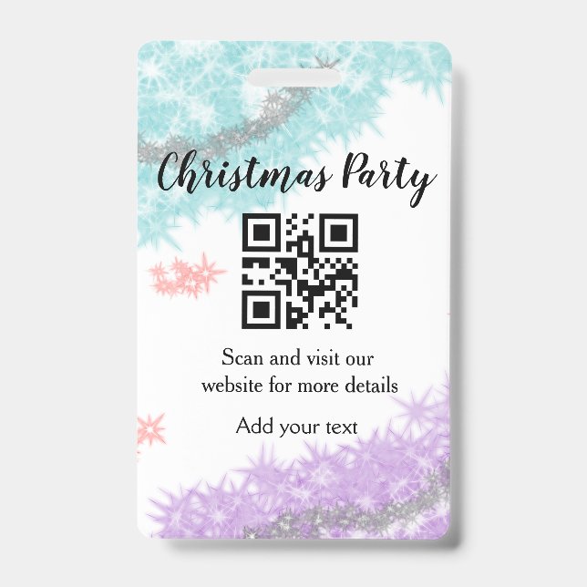 Simple christmas party website barcode QR add name Badge (Front)