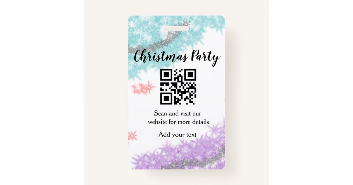 Simple christmas party website barcode QR add name Badge | Zazzle