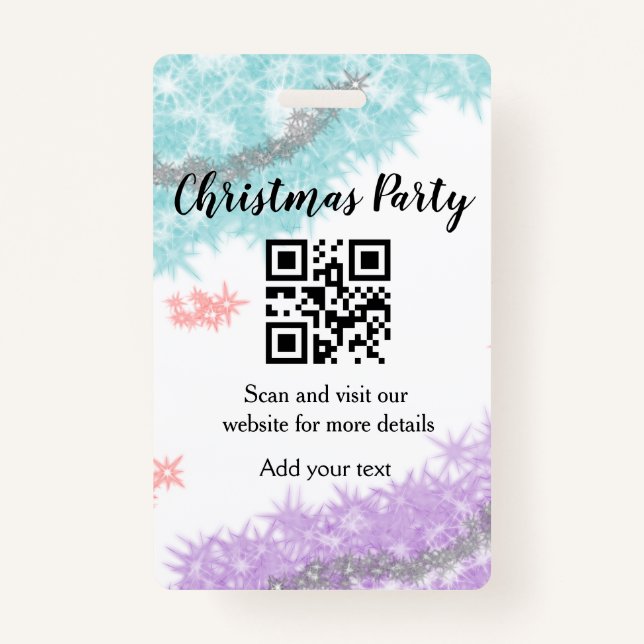 Simple christmas party website barcode QR add name Badge (Front)