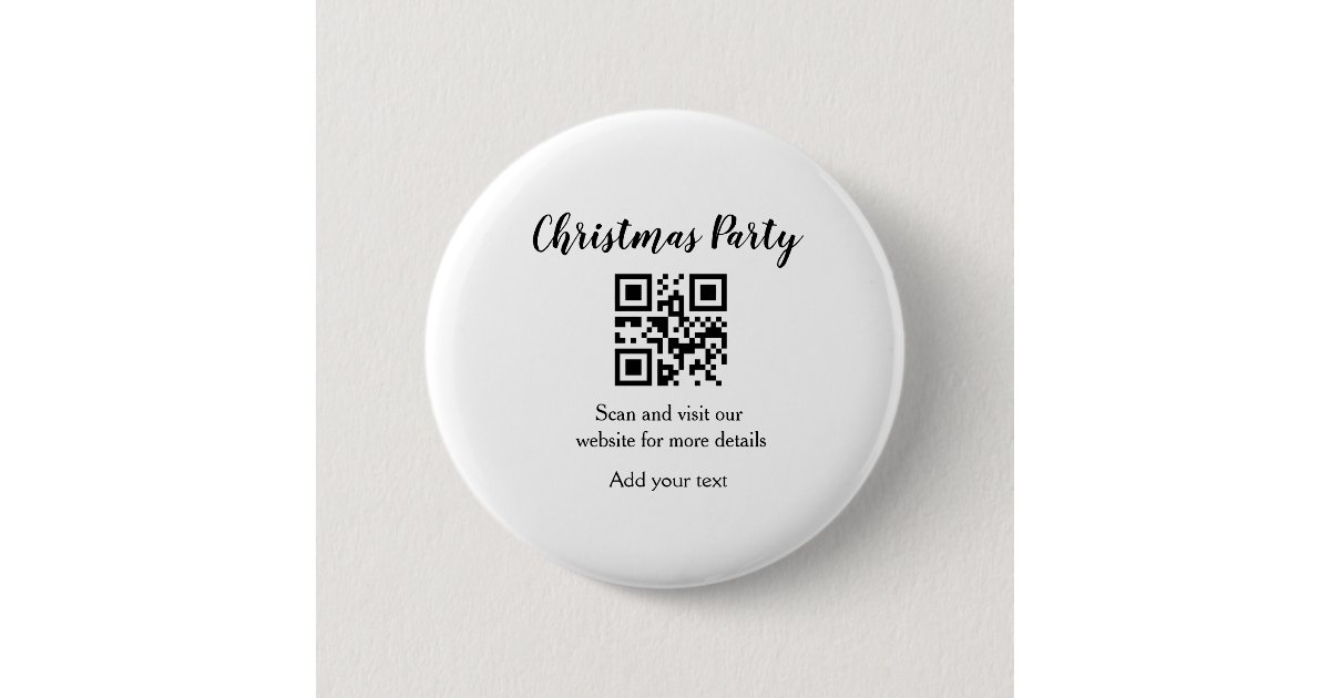 Simple christmas party website barcode QR add name Button | Zazzle