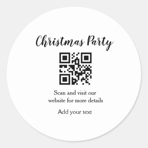 Simple christmas party website barcode QR add name Classic Round Sticker