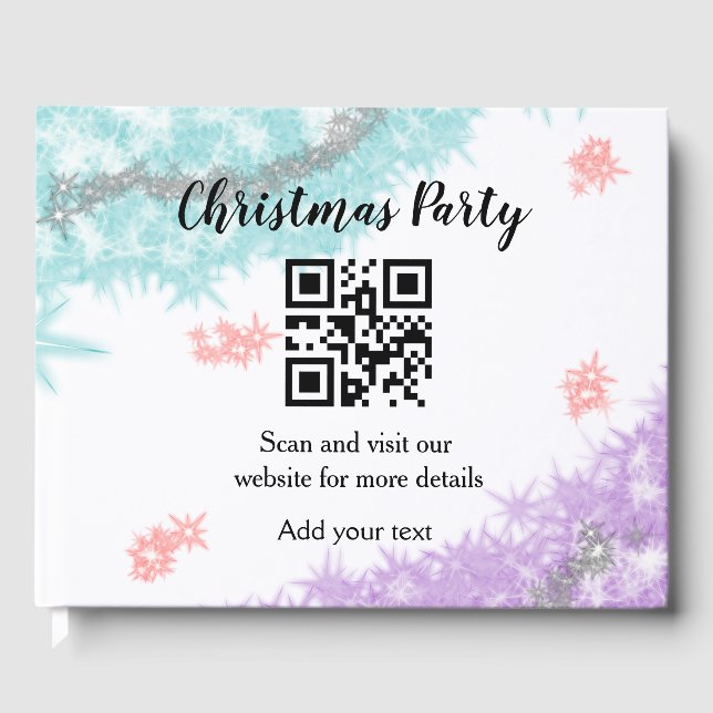 Simple christmas party website barcode QR add name Guest Book (Front)