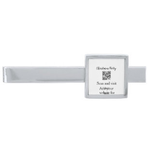 Simple christmas party website barcode QR add name Silver Finish Tie Bar