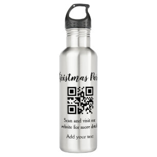 Simple christmas party website barcode QR add name Stainless Steel Water Bottle
