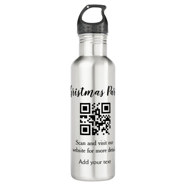 Simple christmas party website barcode QR add name Stainless Steel Water Bottle (Front)