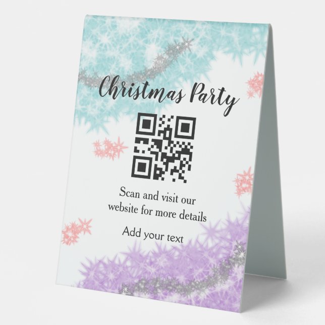 Simple christmas party website barcode QR add name Table Tent (Front)