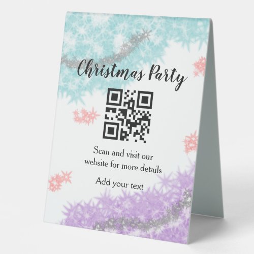 Simple christmas party website barcode QR add name Table Tent Sign