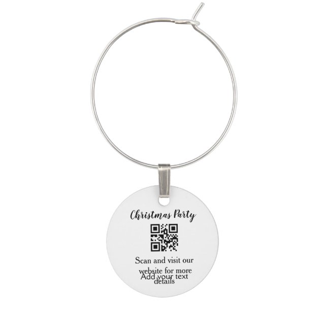 Simple christmas party website barcode QR add name Wine Charm (Front)