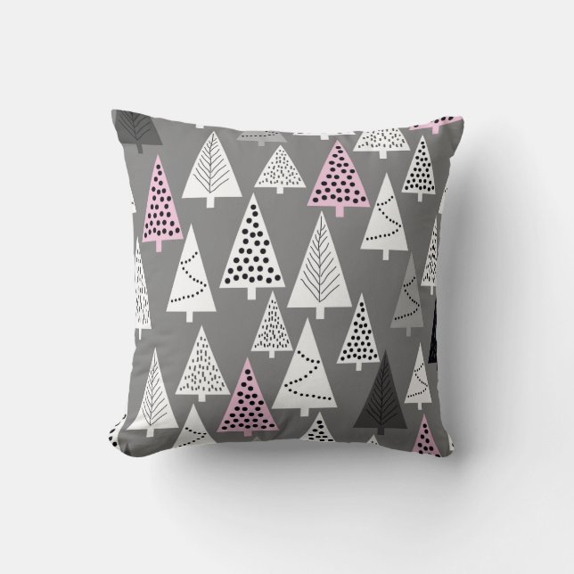 Simple Christmas pattern. Abstract gray and white  Throw Pillow (Front)