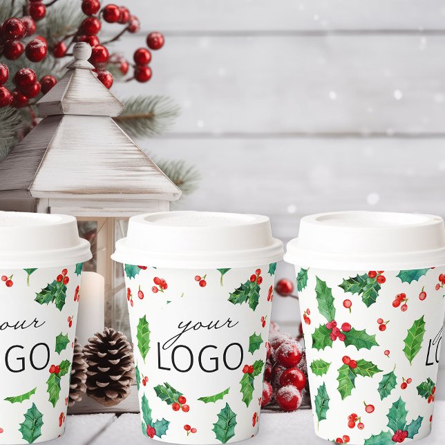 Simple Christmas Pattern Business Logo Paper Cups (Logo branded Christmas takeout coffee cups)
