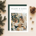 Simple Christmas | Peace & Love Green Family Photo Holiday Card<br><div class="desc">This Simple Christmas | Peace & Love Green Family Photo Holiday Card features a clean and sophisticated design with retro style typography and a boho themed couple photo and modern retro typography,  these photo holiday cards are perfect for any couple.</div>