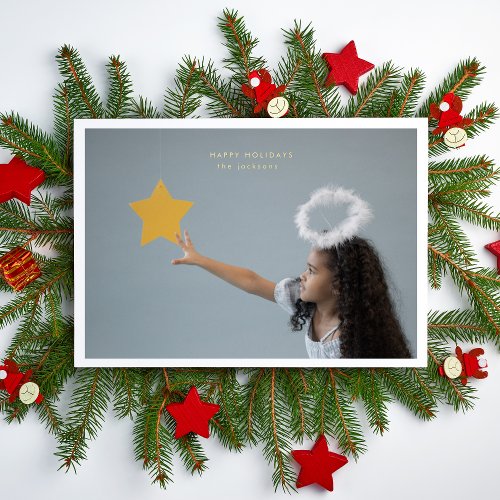 Simple Christmas Photo Frame Custom GOLD HAPPY Foil Holiday Card
