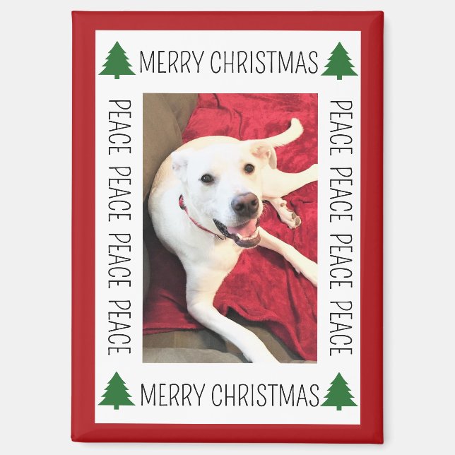Simple Christmas Photo Frame of Funny Smiling Dog Magnet (Front)