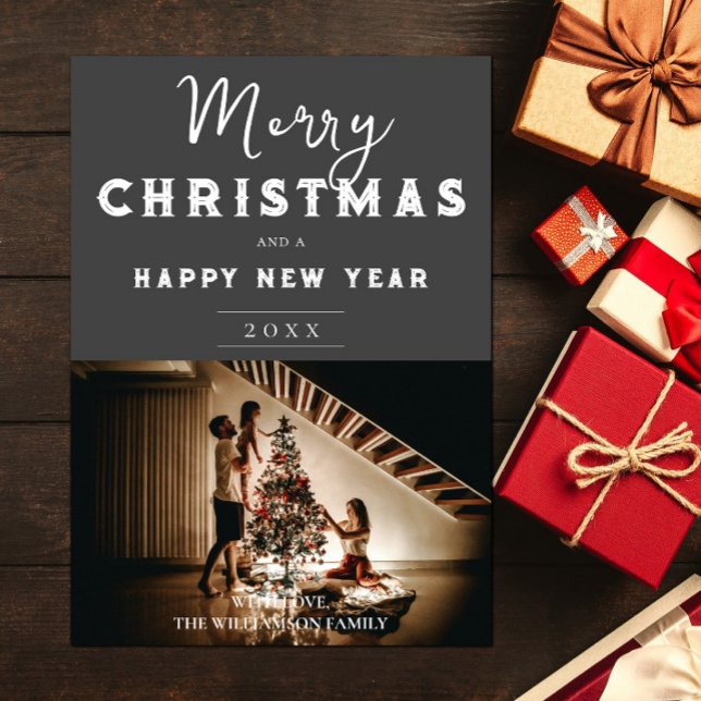 Simple Christmas Photo | Gray Holiday Card (Gray Simple Christmas Photo Holiday Card)