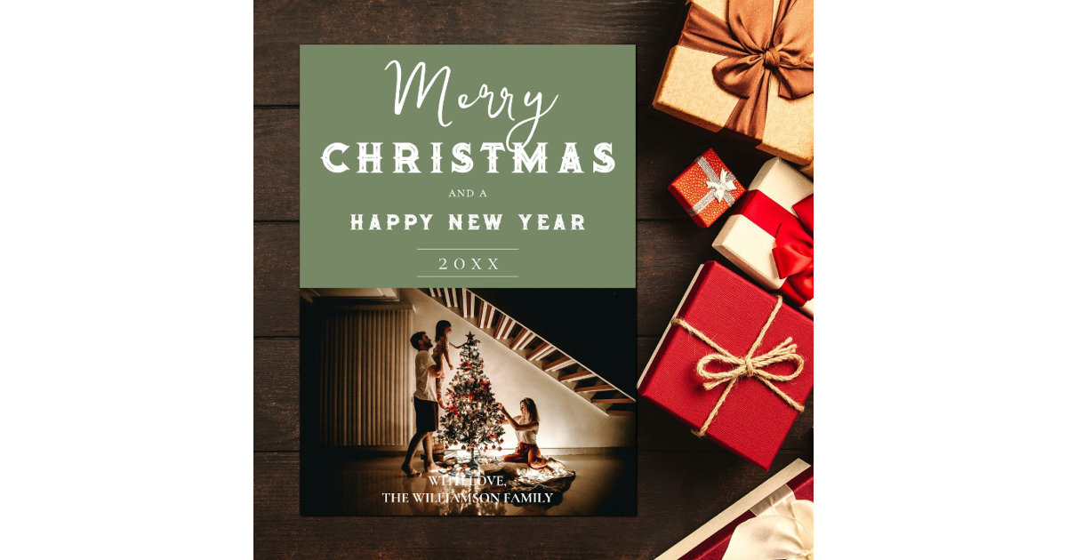 Simple Christmas Photo Green Holiday Card Zazzle