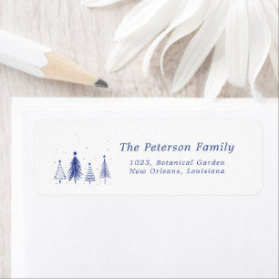 Simple Christmas Pine Tree Blue Address Label