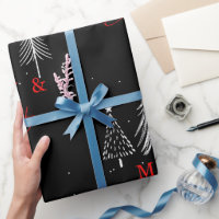 Modern Minimalist Black & White Christmas Tree Wrapping Paper