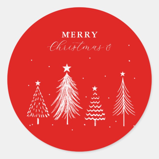 Simple Christmas Pine Tree Pattern Classic Round Sticker (Front)