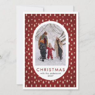 Simple Christmas Pine Tree Pattern family photo Holiday Card