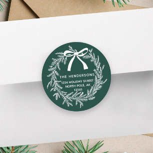 Simple Christmas Pine Wreath Return Address Green Classic Round Sticker