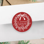Simple Christmas Pine Wreath Return Address Red Classic Round Sticker<br><div class="desc">For more advanced customization of this design,  please click the BLUE DESIGN TOOL BUTTON above!</div>