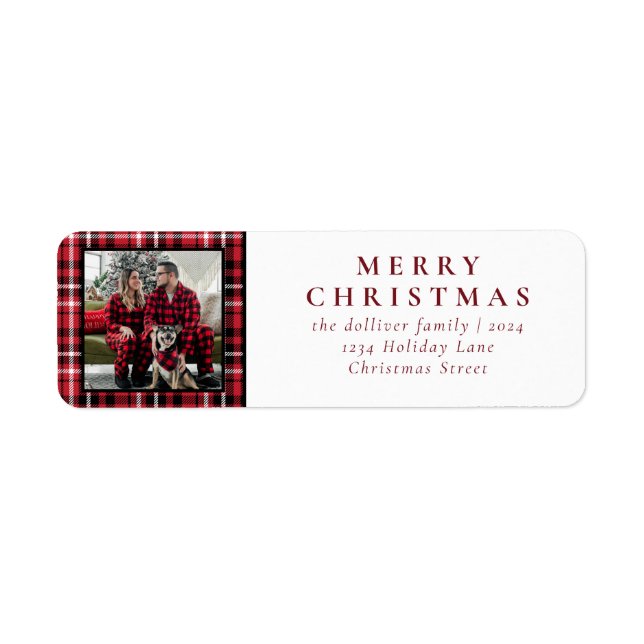 Simple Christmas Plaid Photo Label (Front)