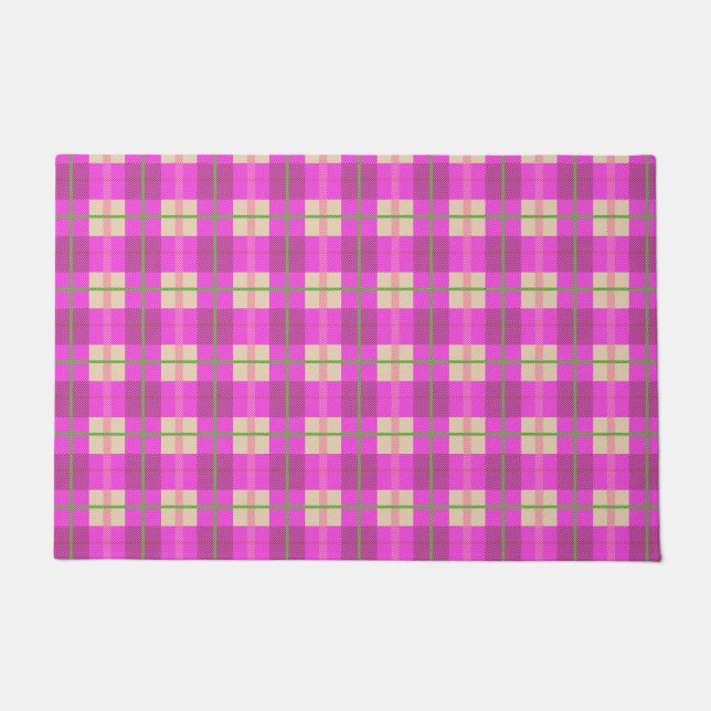 Simple Christmas Plaid Pink Purple Checkered   Doormat (Front)