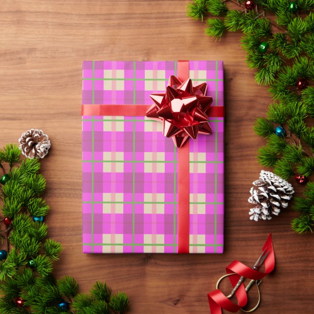 Simple Christmas Plaid Pink Purple Checkered   Wrapping Paper (Holiday Gift)