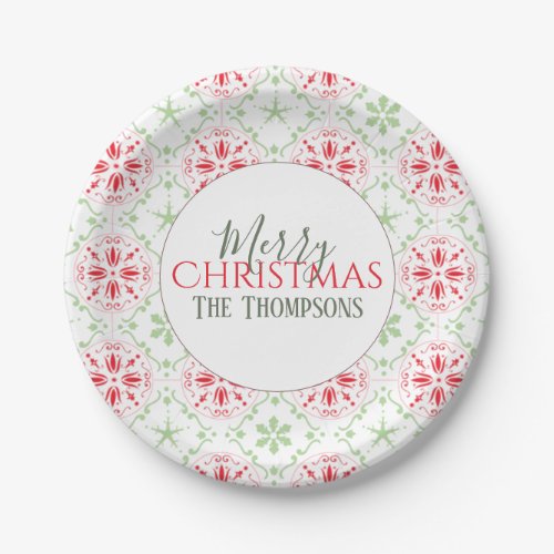 Simple Christmas Red and Green Cute Snowflake  Paper Plates