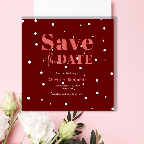 Simple Christmas Red Snowy Wedding Save The Date Invitation