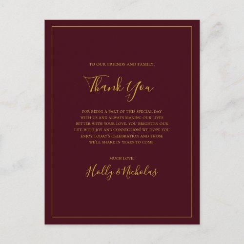 Simple Christmas Red Thank You Reception Card