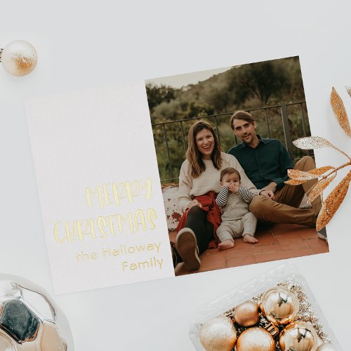 Simple Christmas Single Photo Gold Foil Holiday Card