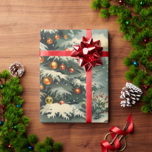 Simple Christmas Snow Capped Christmas Tree Wrapping Paper