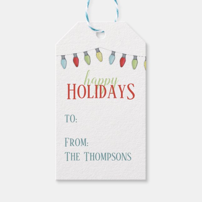 Simple Christmas String Lights Minimalist To From Gift Tags (Front)