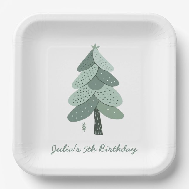 Simple Christmas tree Birthday  Paper Plates (Front)